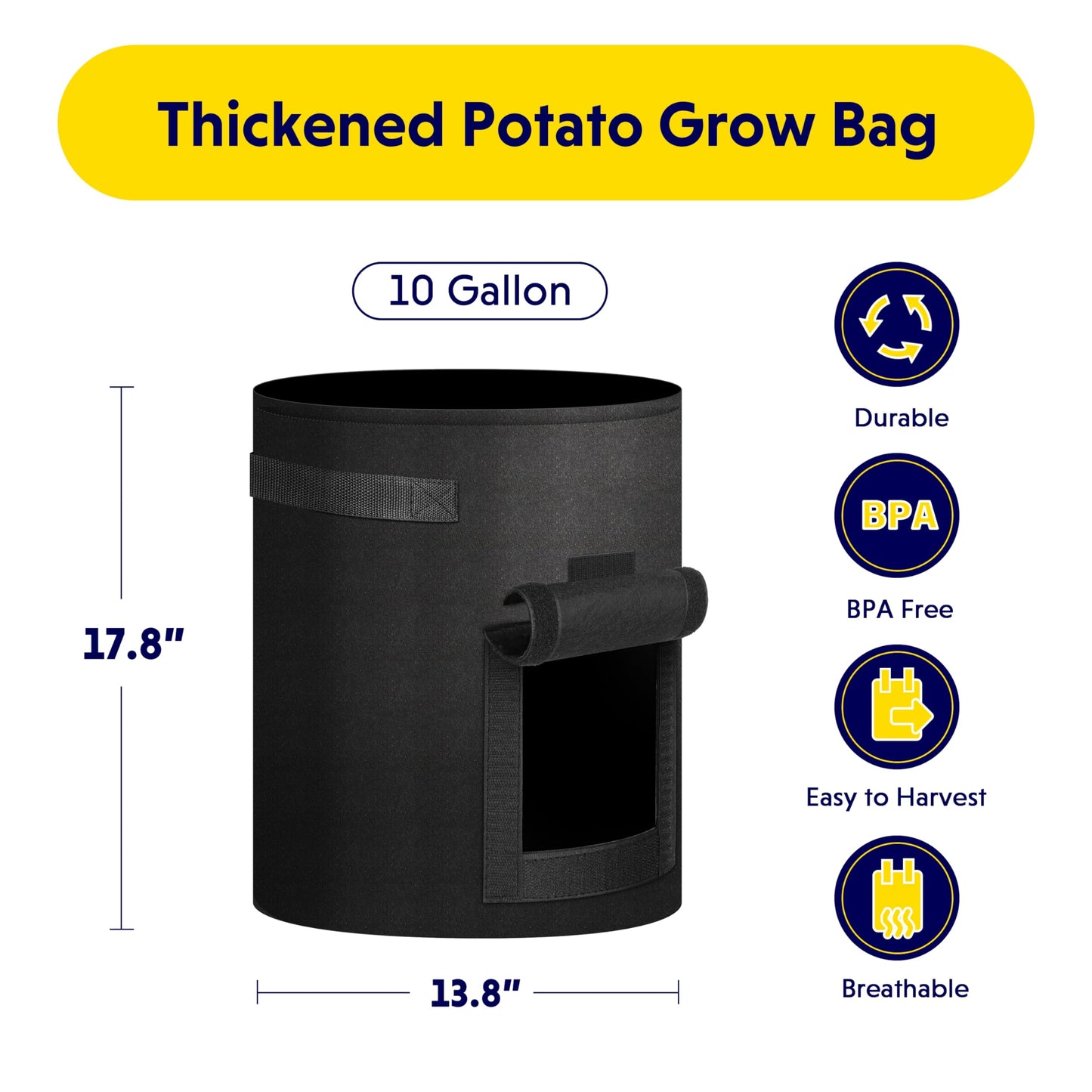 iPower 10 Gallon Potato Grow Bags with Flap, 5-Pack Thick Nonwoven Fabric Planter Pot with Handles and Harvest Window for Potato Tomato and Vegetables, Black