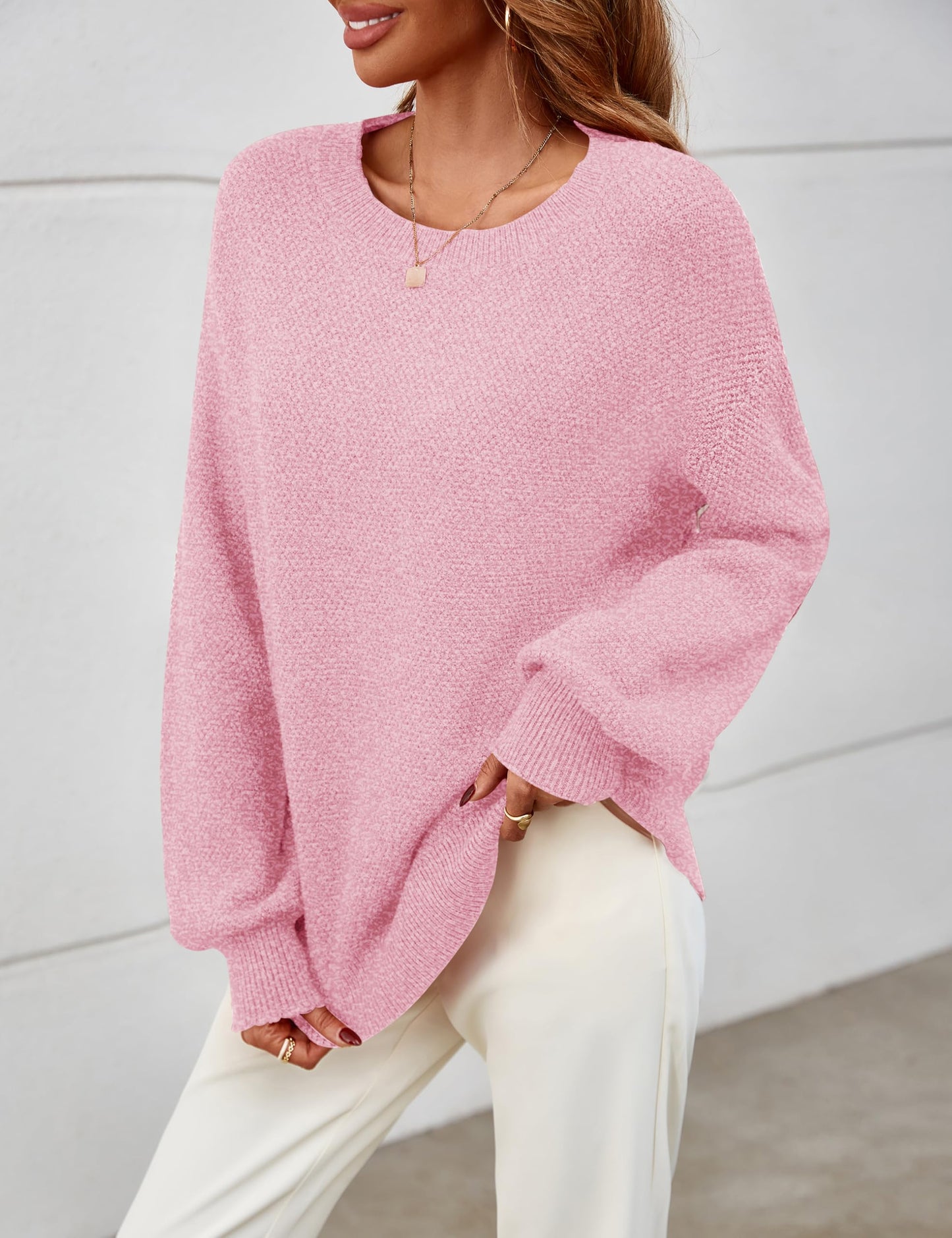 MEROKEETY Women's 2025 Fall Winter Oversized Pullover Sweater Trendy Crew Neck Long Sleeve Heathered Knit Jumper Tops