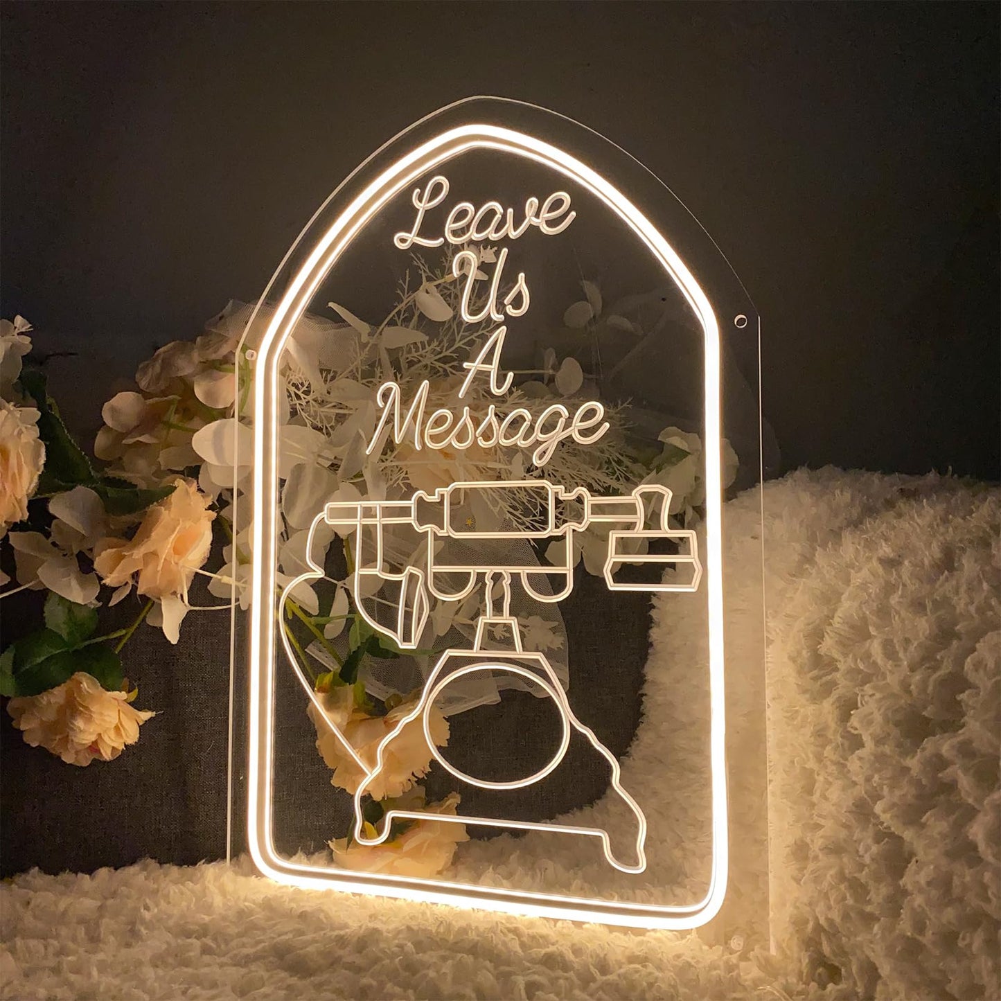 Leave a Message Neon Sign Wall Decor 3D Art Carving Design USB Powered Personalized Neon Light Sign Beauty Salon Spa Hotel Storefront Business Lash Hair Shop Wedding Neon Signs Warm White 11.8 IN