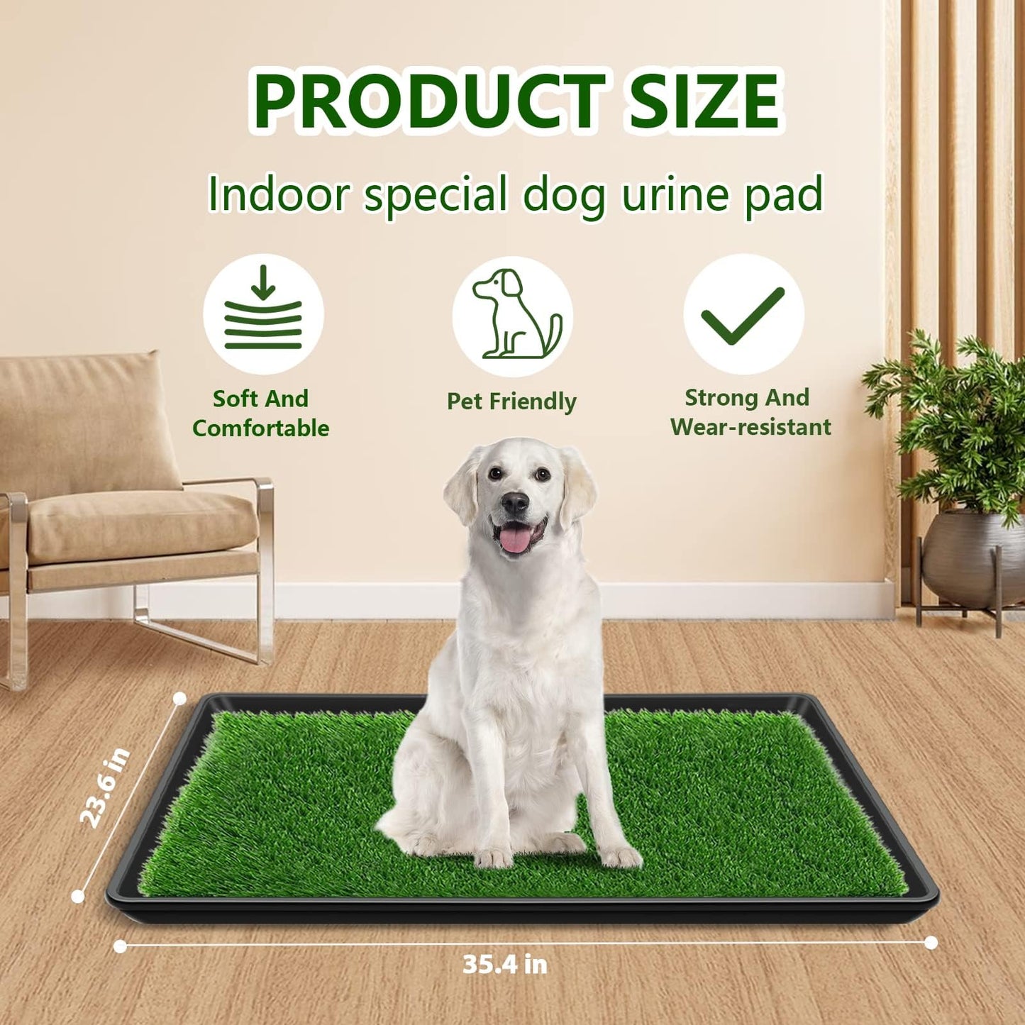STARROAD-TIM 60X90 CM Dog Grass Pad with Tray for Indoor/Outdoor Large Dog Potty Training Reusable Dog Training Pads with tray Grass Pee Pads for Dogs with Tray is Reusable and Easy to Clean