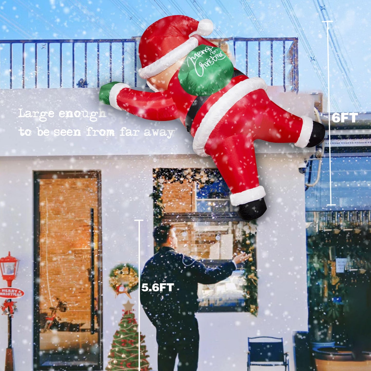 TwoBees 6FT Christmas Inflatables Outdoor Decorations Joy Hanging Santa Claus Gift Bag, Bright LED Lights Blow Up Giant Christmas Decor for Indoor Yard Outside Party Lawn Wall Porch Holiday