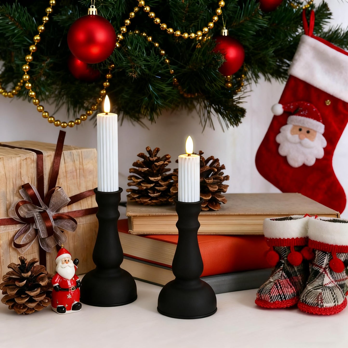 Aroparc Flickering Flameless Battery Operated LED Candles,Realistic All-Metal Candle Lights No-Melted, Room Decor, Home Decor - Matte 2pcs 1 Tall+1 Short
