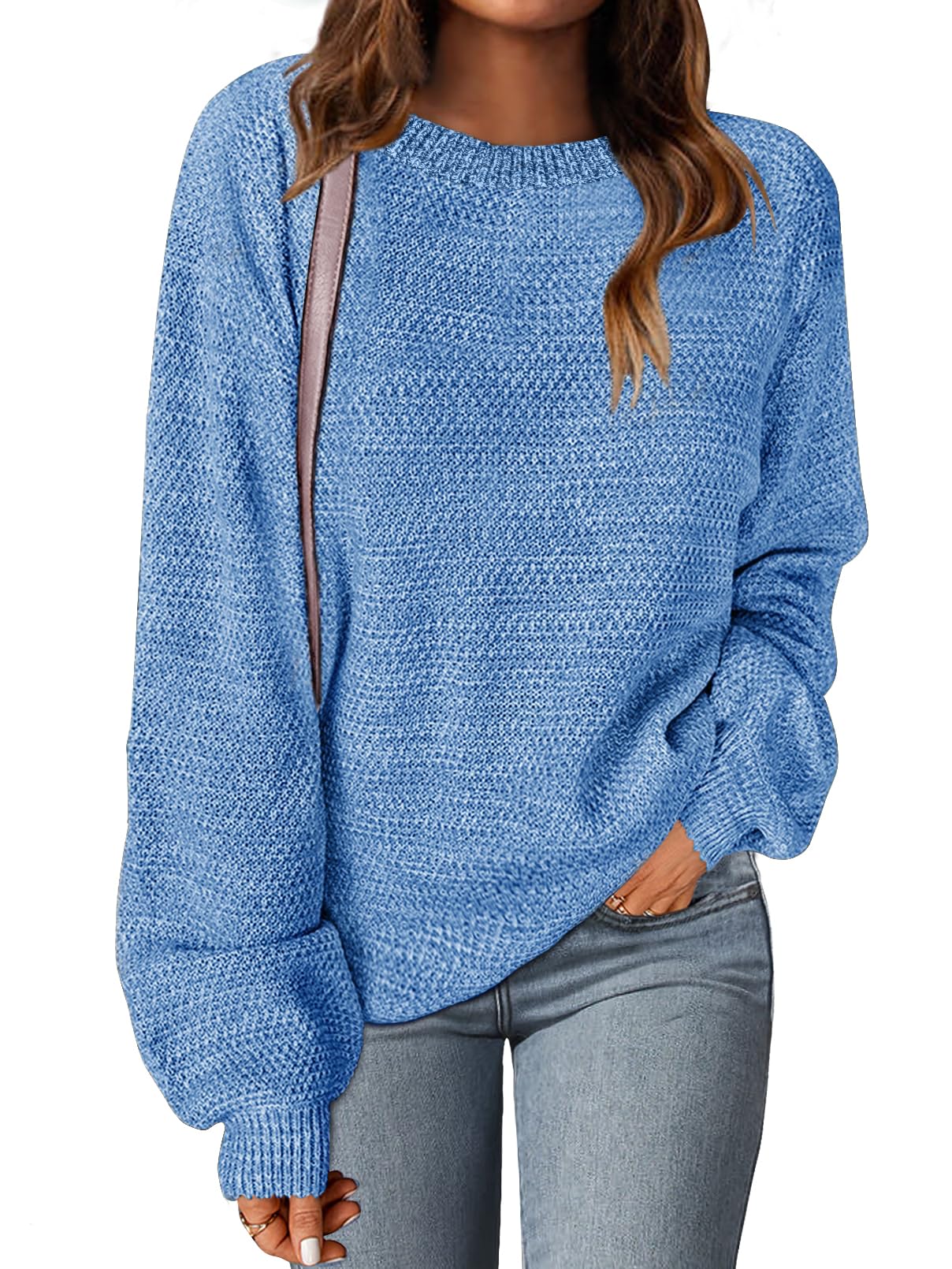 MEROKEETY Women's 2025 Fall Winter Oversized Pullover Sweater Trendy Crew Neck Long Sleeve Heathered Knit Jumper Tops