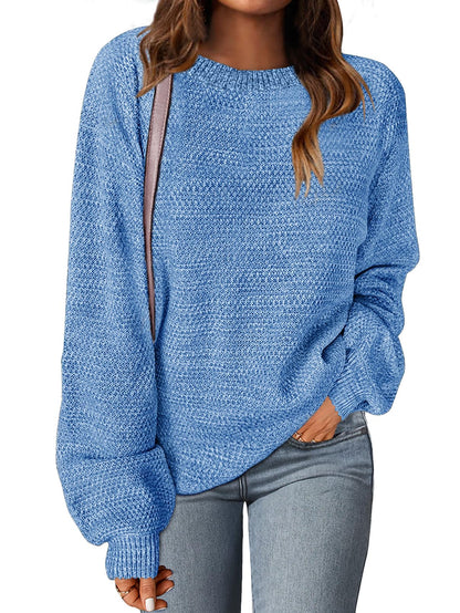 MEROKEETY Women's 2025 Fall Winter Oversized Pullover Sweater Trendy Crew Neck Long Sleeve Heathered Knit Jumper Tops
