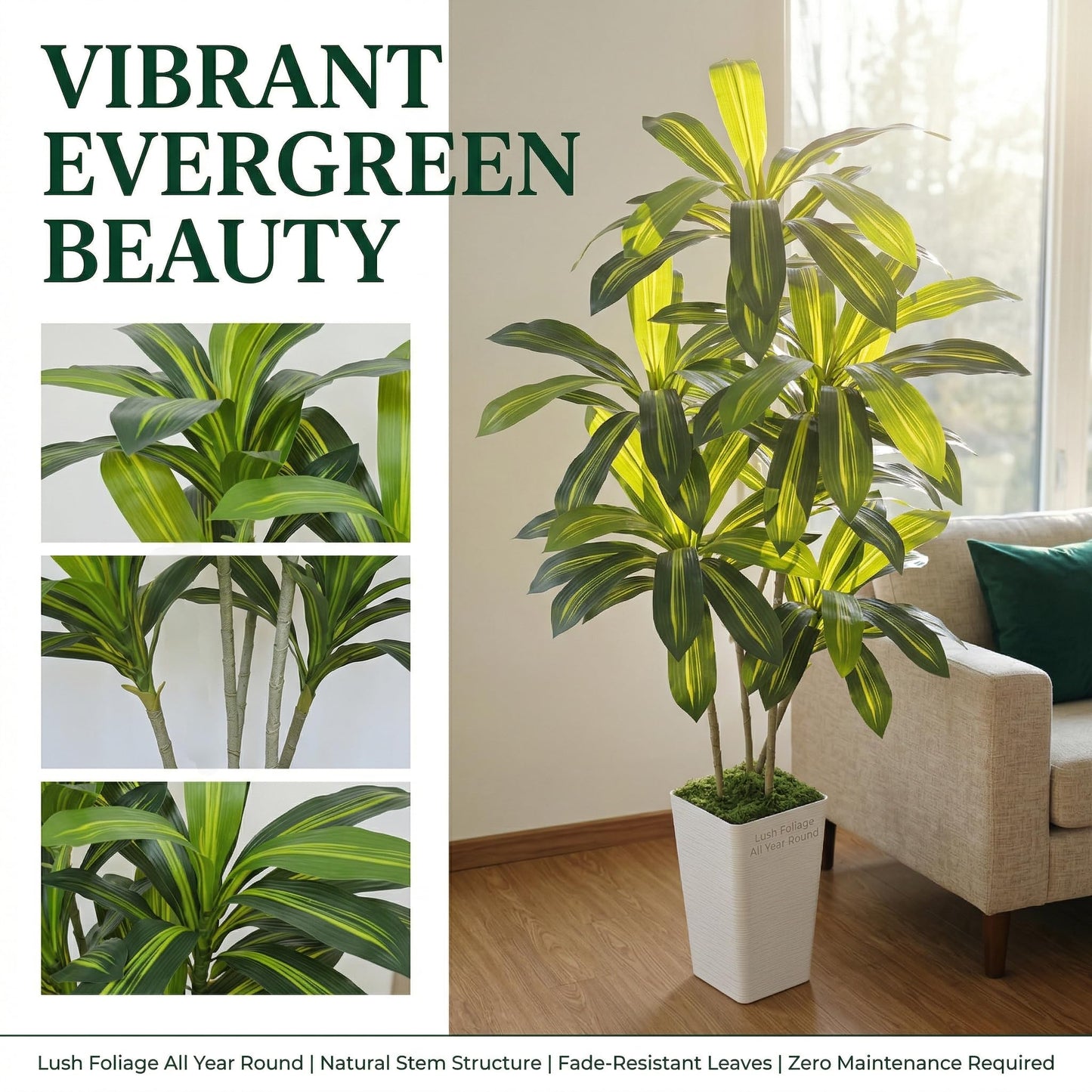 Artificial Dracaena Tree 6FT, Fake Tree with White Tall Planter - Faux Yucca Tall Fake Floor Plant in Pot - Artificial Plant for Home Office Living Room Decor Indoor