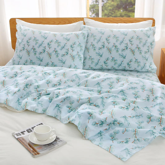Viviland Queen Bed Sheet Set - 4 Piece Double Brushed Microfiber Bedding - Deep Pocket Up to 15", Ultra Soft, Breathable & Wrinkle Resistant Skin-Friendly Cooling Sheets for Adult - Eucalyptus Dew(Q)