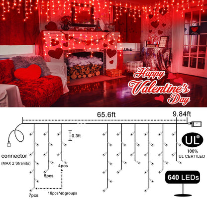 Einiiya Icicle Lights for Outside, 66ft 640 LED Icicle Christmas Lights Outdoor with 120 Drops 8 Modes, Waterproof Red Christmas Light for House Plug in for Indoor Party Holiday Halloween Decorations