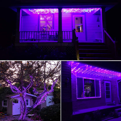 RUICHEN Dimmable Purple Fairy Lights Plug in, Waterproof Silver Wire 165 Ft 500 LED Starry String Lights with Remote for Christmas Halloween Party Bedroom Patio Garden