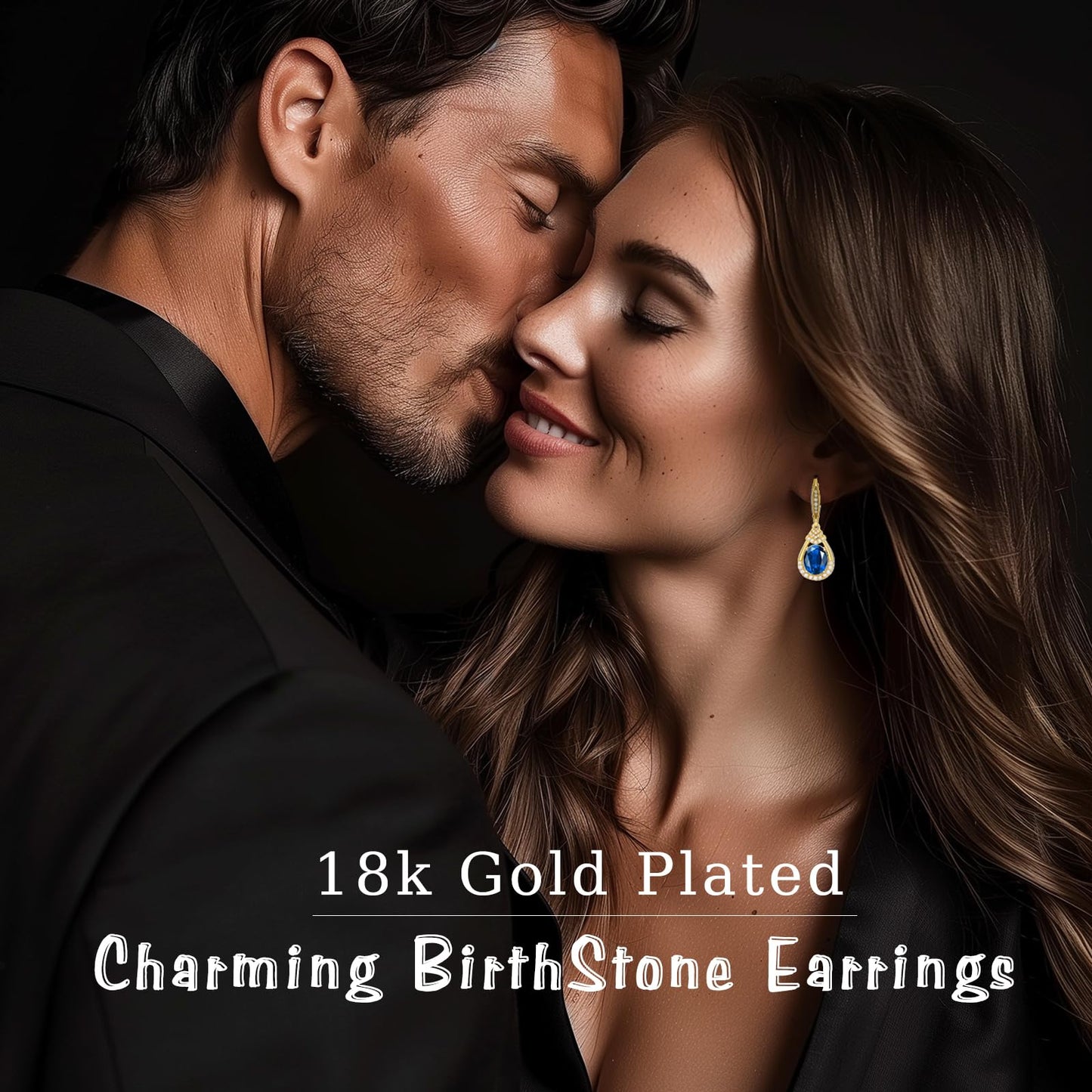 Valentine's Day Gifts for Women |18K G Plated Sterling Silver Birthstone Teardrop Leverback Drop Earring for Women Lady | Wedding Jewelry Gifts for the Bride | Hypoallergenic Oval Cut CZ Earrings (18k Gold Plated-09-Sep.-Sapphire)