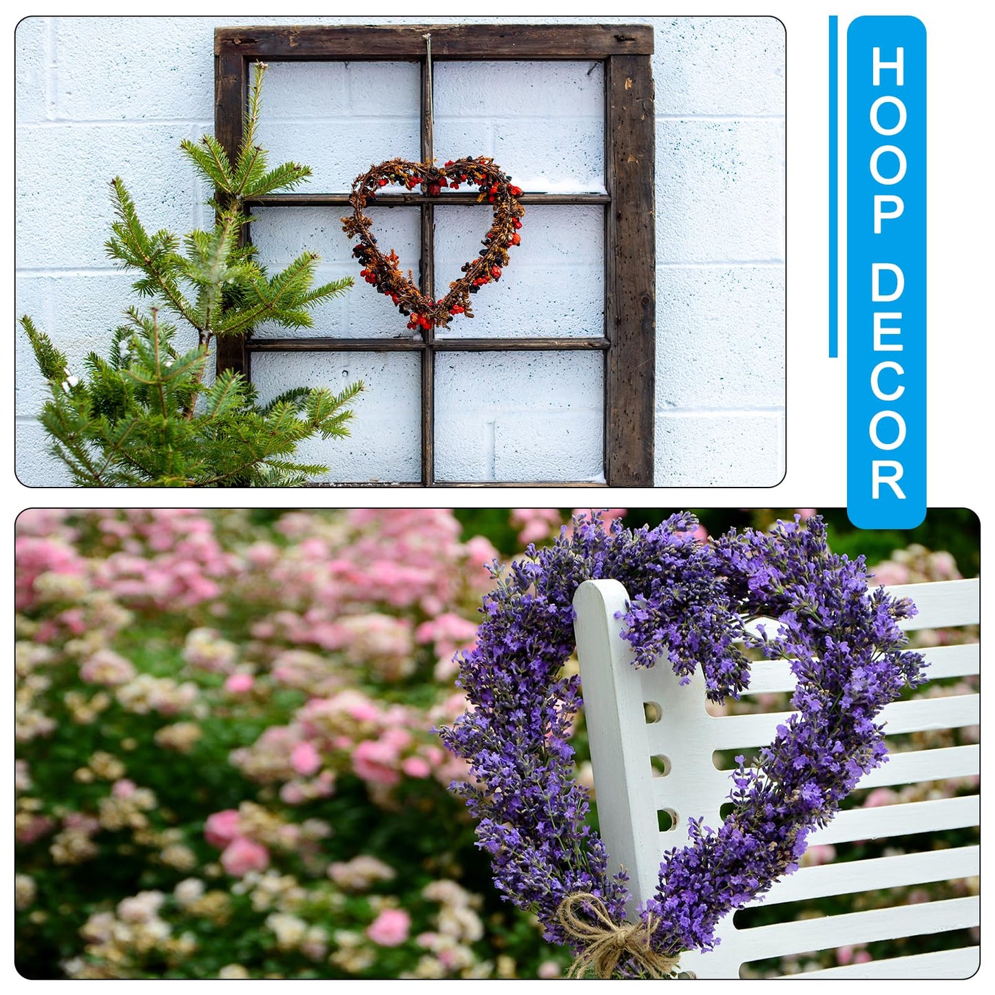 PATIKIL 8 Inch Christmas Wire Wreath Frame, 4 Pcs Metal Heart Shape Dream Catcher Rings Macrame Wreath Floral Hoop for Home Car DIY Craft Wedding Wall Hanging Decorations, Green