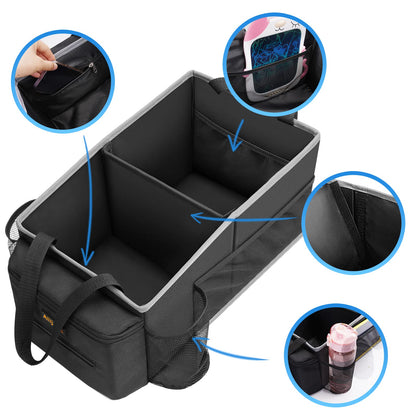 Alijees Car Seat Organiser - Car Caddy Accessories Organiser Back Seat for Kids, Car Boot Storage Backseat Organiser Front Seat With Cup Holders, Tissue Box, Multiple Mesh Pockets, Black