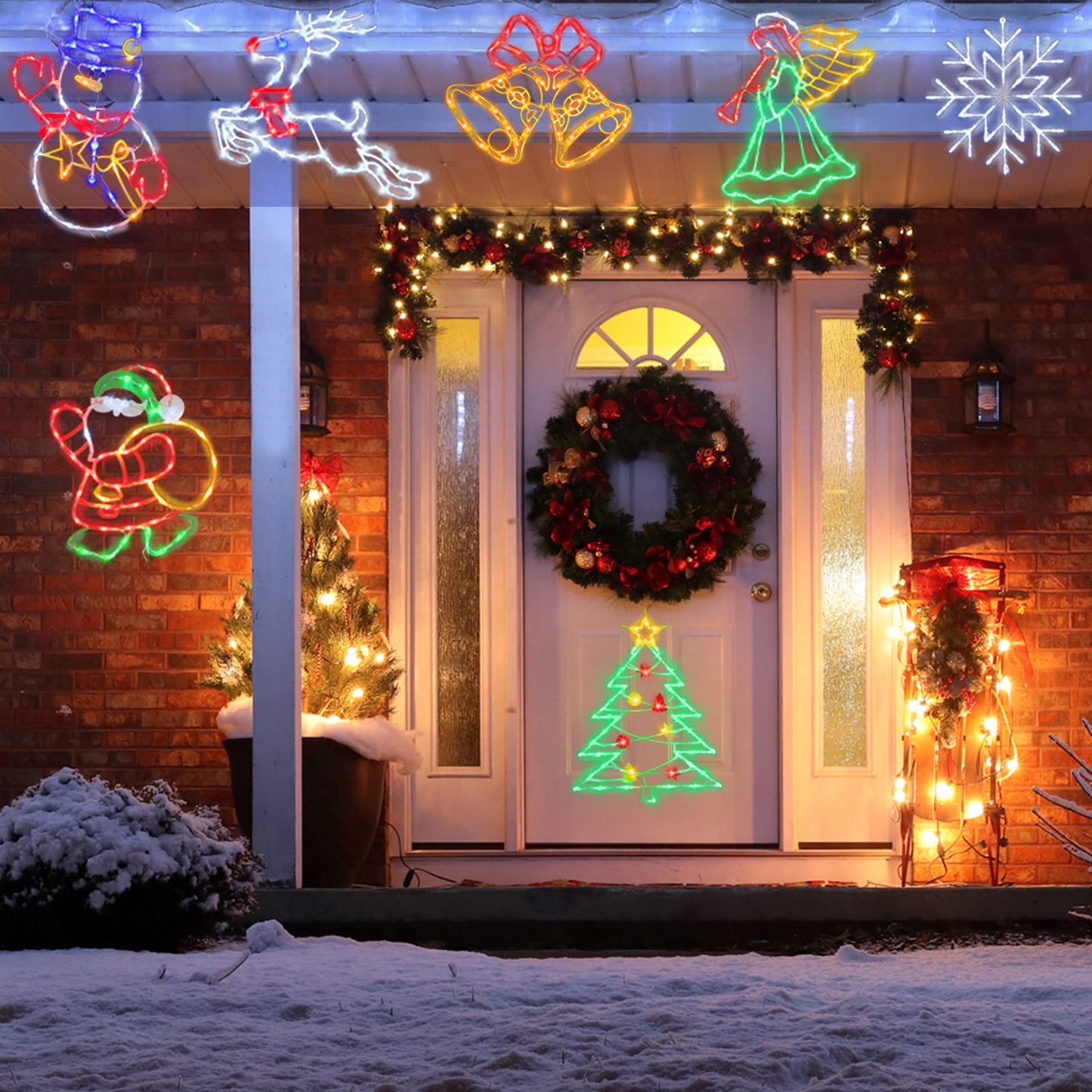 TRWYMZ Christmas Decorations - 16" Christmas Window Silhouette Lights - 4 Pack Colour Lighted Bell & Reindeer & Snowman & Angel for Holiday Indoor and Outdoor Wall Door Window Decorate