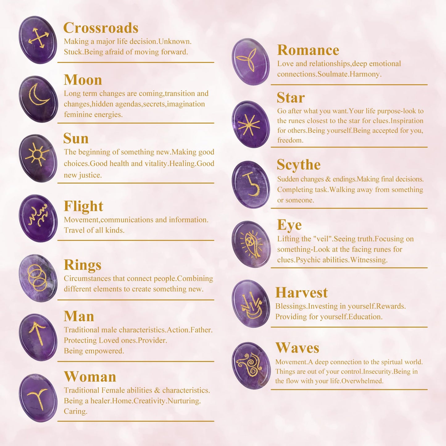CrystalTears Amethyst Crystal Witches Rune Stones Healing Crystals Gemstone Engraved with Reiki Rune Symbol Natural Amethyst Stones Set for Witchcraft Reiki Healing Divination Meditation