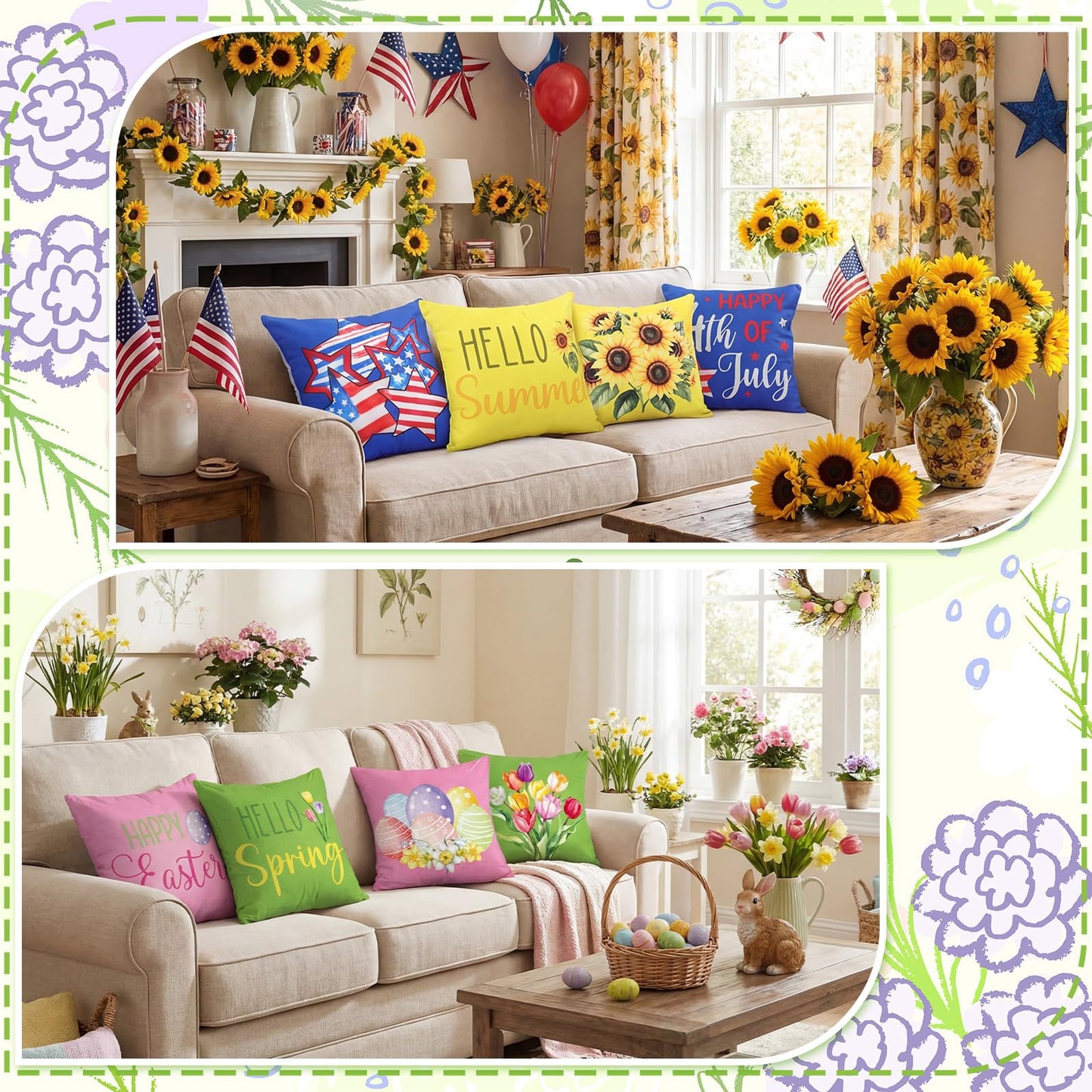 Mindsoft 20 Pcs Holiday Pillow Covers 18 x 18 Easter Pillow Cover Spring Summer 250th Anniversary Pillowcase Decorative Seasonal Cushion Case for Farmhouse Home Sofa(Seasonal)