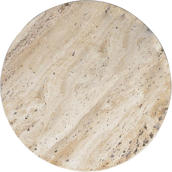 JONATHAN Y Javier Solid Travertine Marble End Table, 14-inch Round Modern