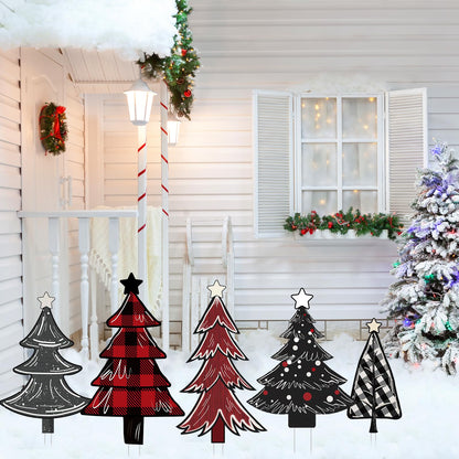 5 PCS Christmas Tree Yard Signs - Outdoor Lawn Sign Decorations with Stakes for Xmas Winter Party Porch Lawn Walkway Decor