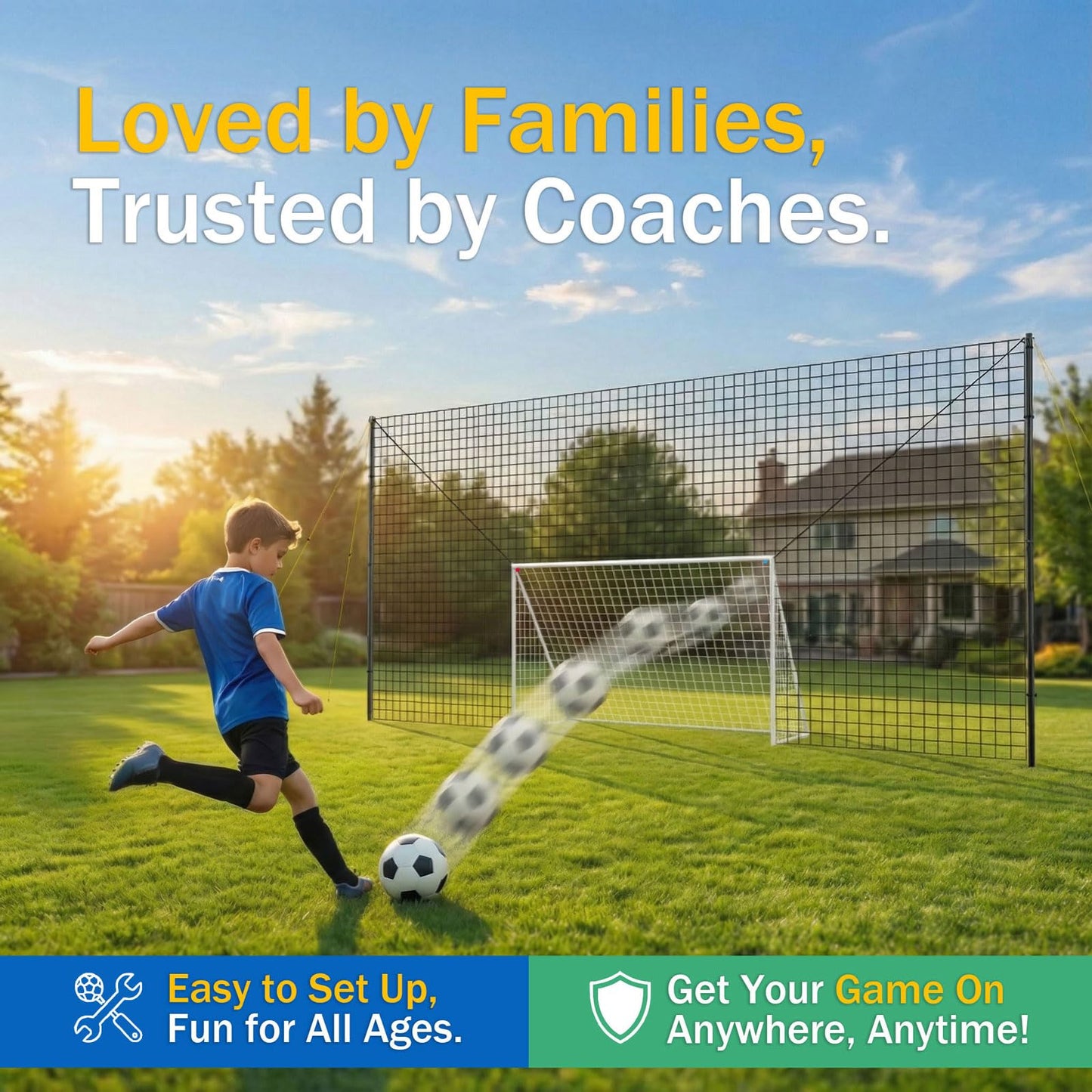 3-in-1 Soccer Goal with Rebounder & Backstop Net, Soccer Training Equipment for Backyard, Soccer Rebounder for Shooting, Passing & Ball Control, Kids & Youth (Junior)