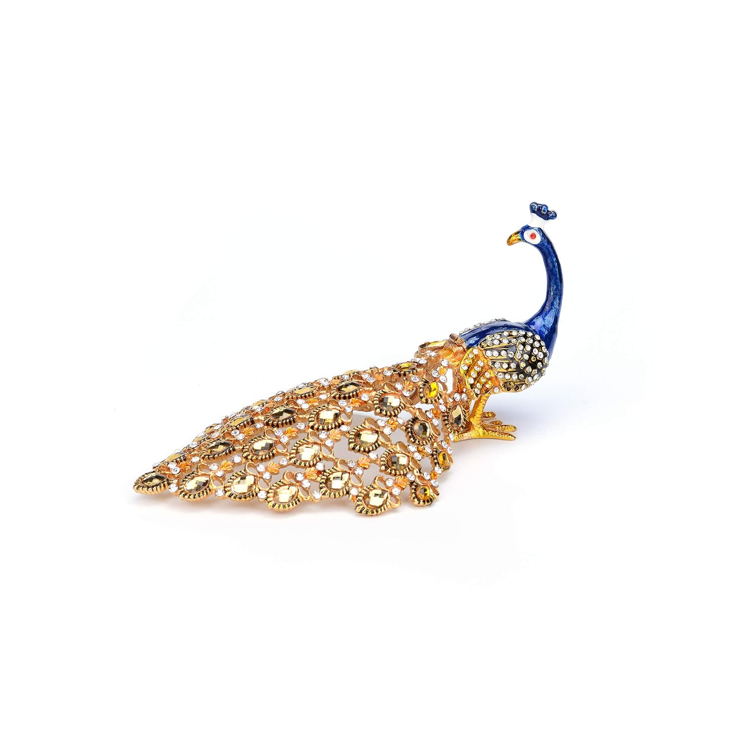 Furuida Trinket Box with Hinged Blue Peacock Crystal Ornament Decorative Hinged Jewelry Box Ring Store Luxurious Gift for Home Decor
