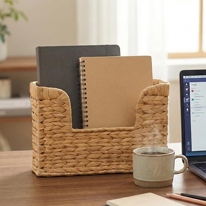 Magazine Holder Wall Basket Water Hyacinth Woven Mail Organizer, Wicker Wall