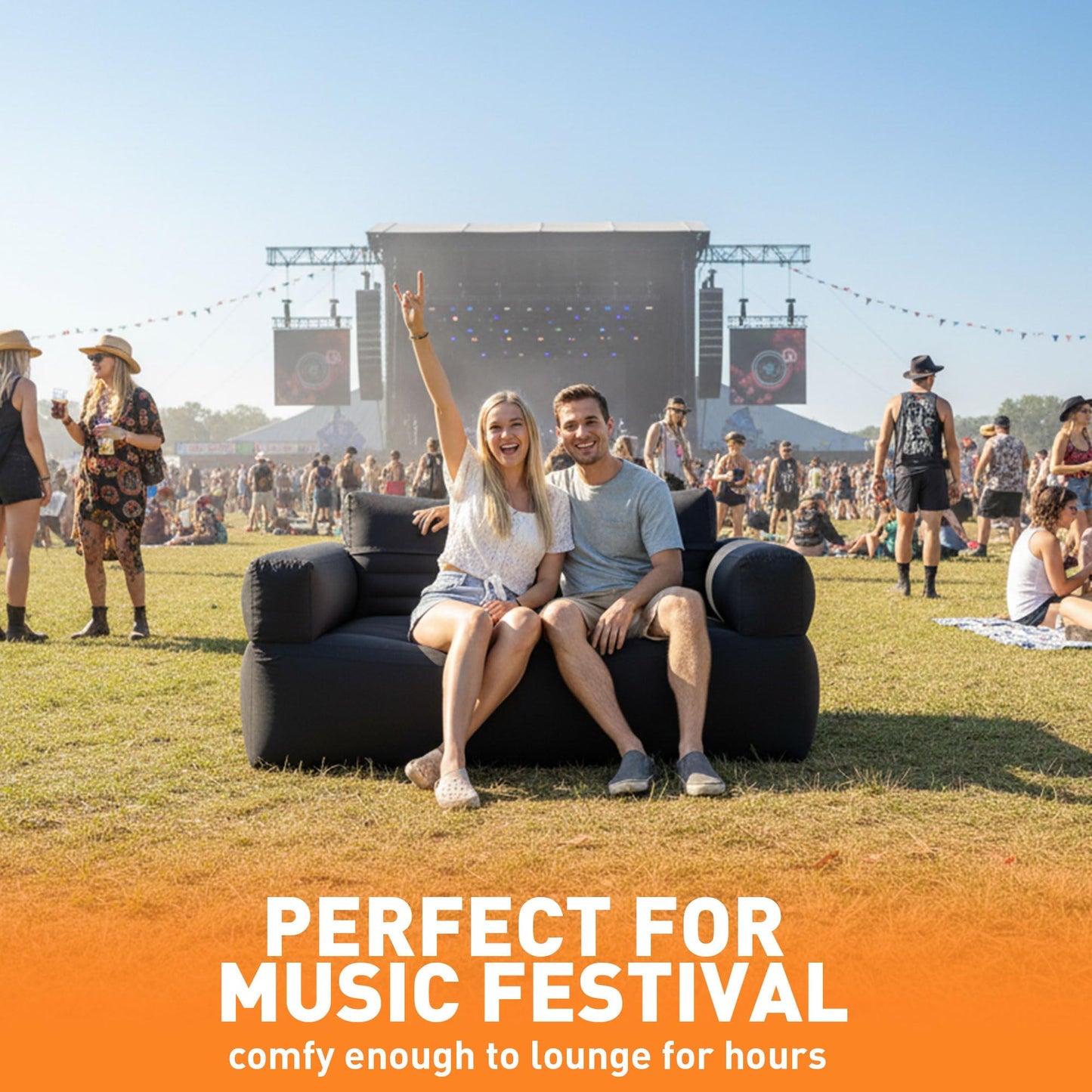 Vusananc Inflatable Couch for Camping, Inflatable Sofa with Built-in Pump, Inflatable Outdoor Camping Couch, Great for Glamping Backyard Beach RV Travel and Music Festival (Double Sofa)