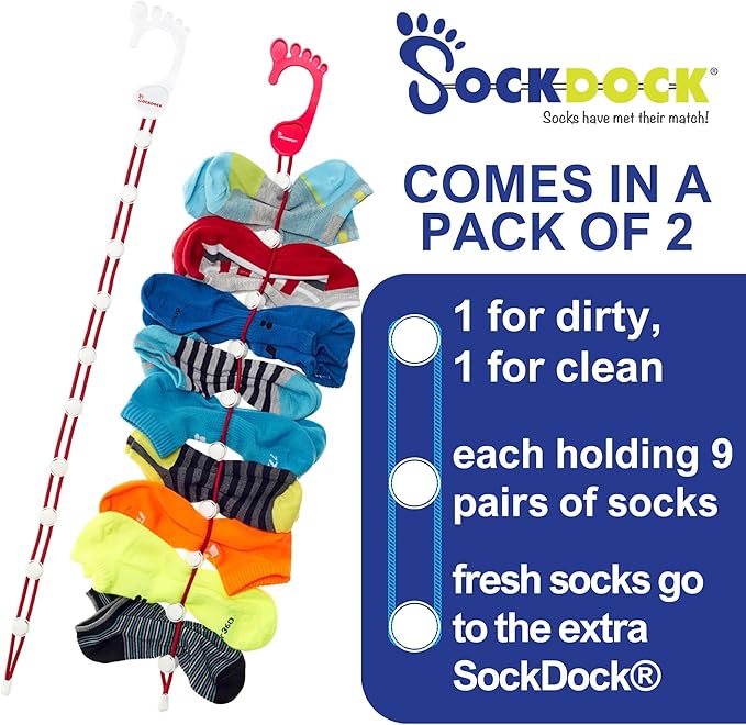 Sock Laundry Solution for Washing Drying & Storing Socks in Pairs, Clip & Hold