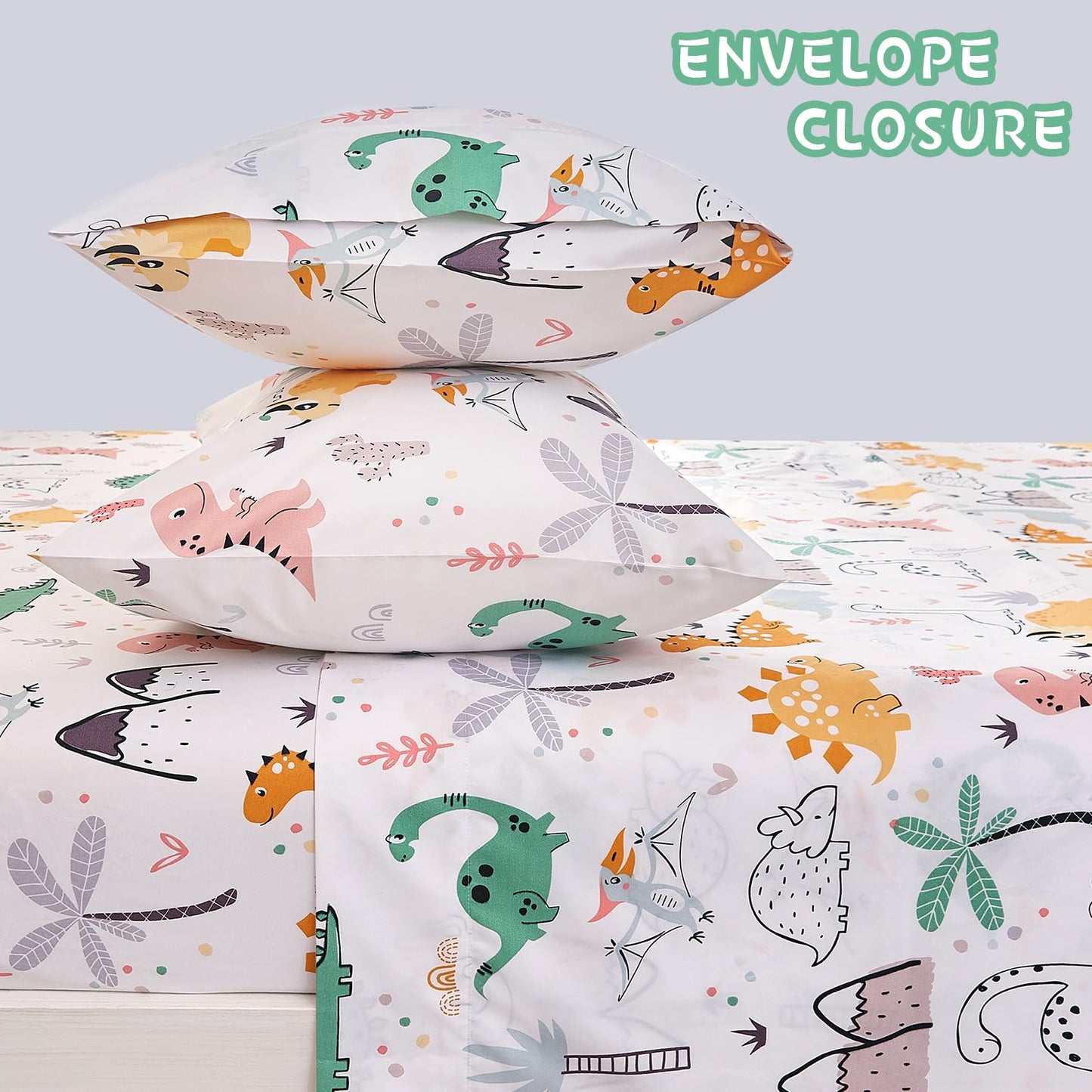 Yibeizi Dinosaur Full Size Sheet Set for Boys, Kids Cute Bedsheet Dino Microfiber Deep Pocket Bedding Sheets & Pillowcases 4 Pieces