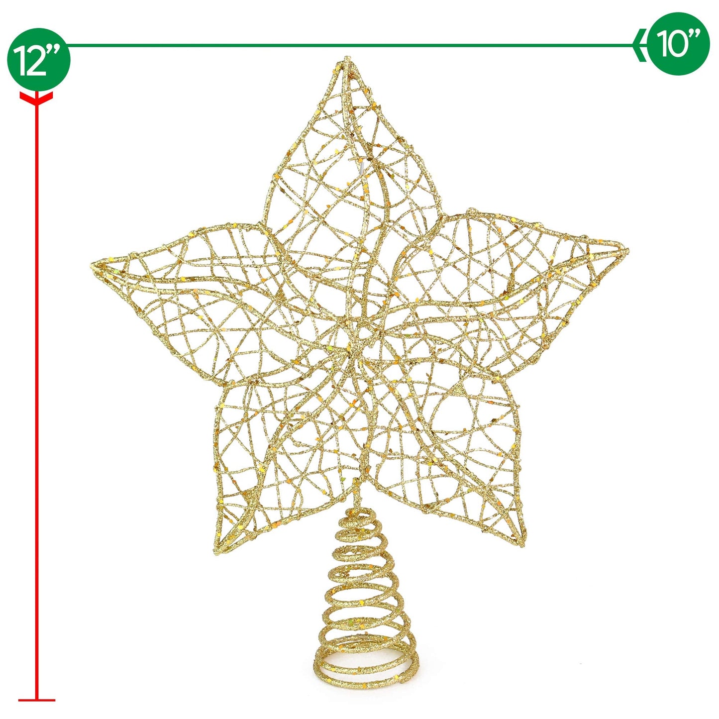 Ornativity Glittered Star Tree Topper - Christmas Gold Sparkle Wire Star Flower Leafy Petal Holiday Decor Xmas Trees Top Toppers Decorations 12"