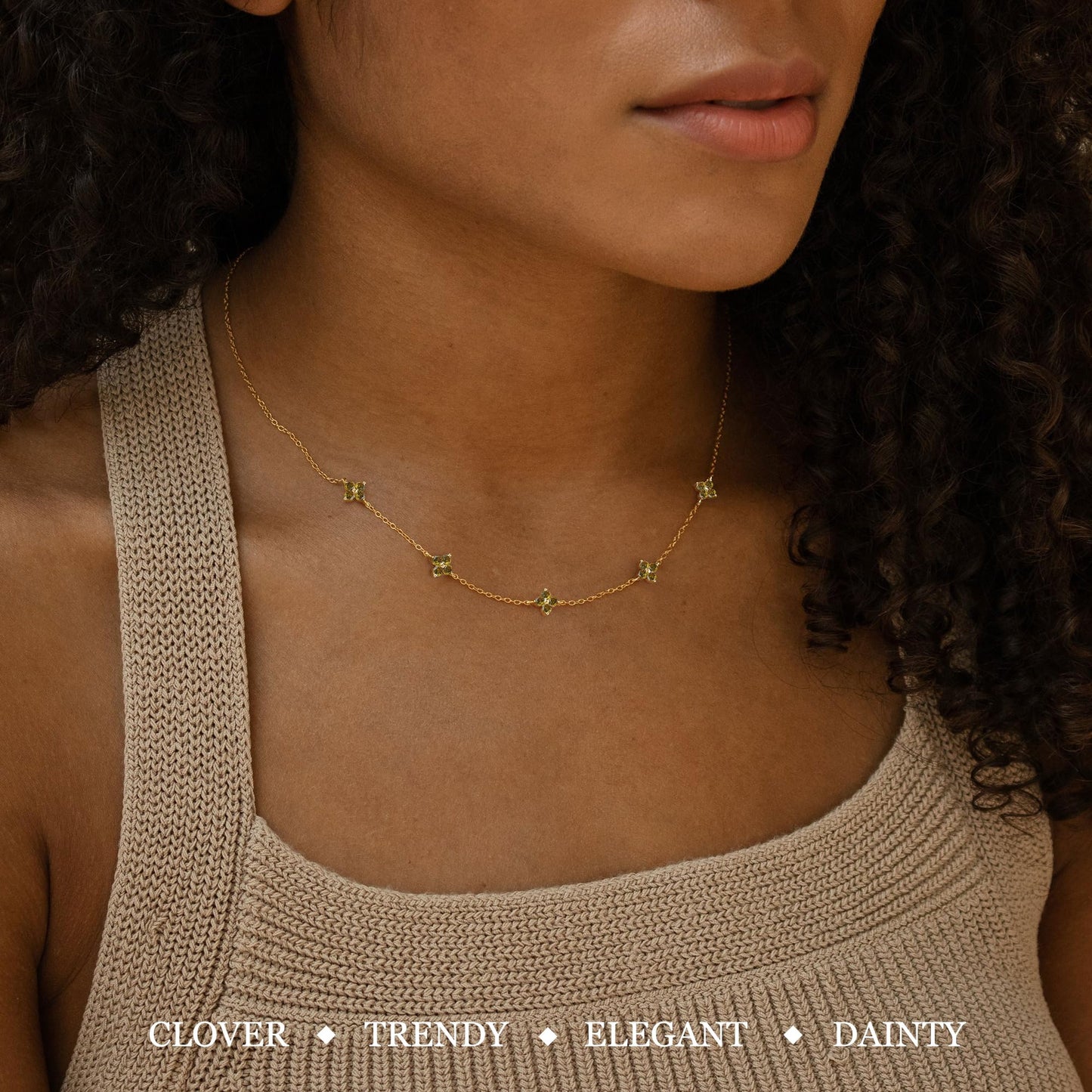 ZHESHY Birthstone Gold Necklace for Women Dainty Non Tarnish 14K Gold Plated Diamond Choker Necklaces Clover Cubic Zirconia Station Necklace Gold Jewelry Gifts