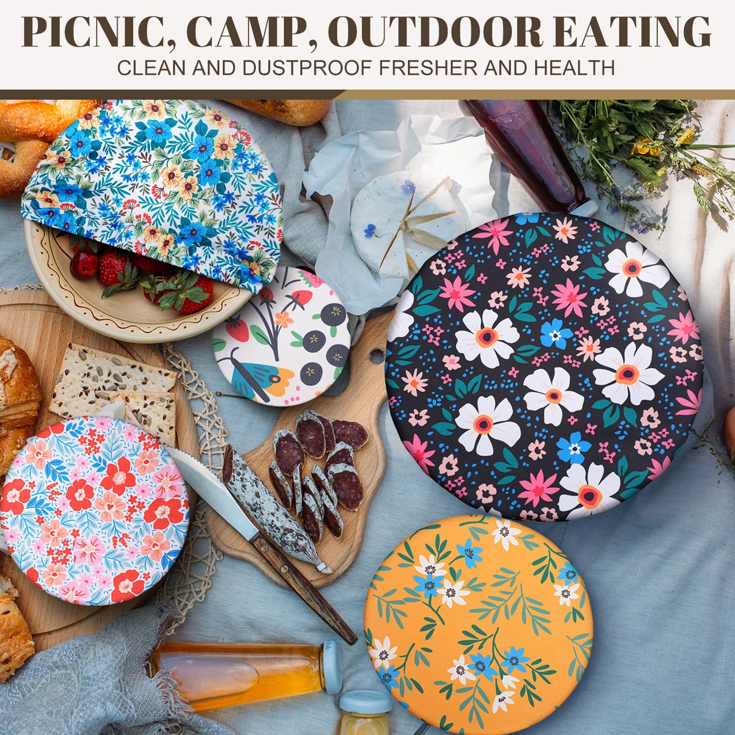 10 Pack Cloth Bowl Covers for Bread Rising - 5 Size Stretch Elastic Food Storage Container Lids - Reusable Fabric Covers for Food, Fruits, Leftovers (Flower)