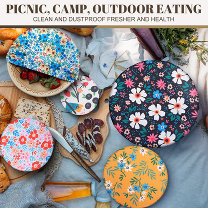 10 Pack Cloth Bowl Covers for Bread Rising - 5 Size Stretch Elastic Food Storage Container Lids - Reusable Fabric Covers for Food, Fruits, Leftovers (Flower)