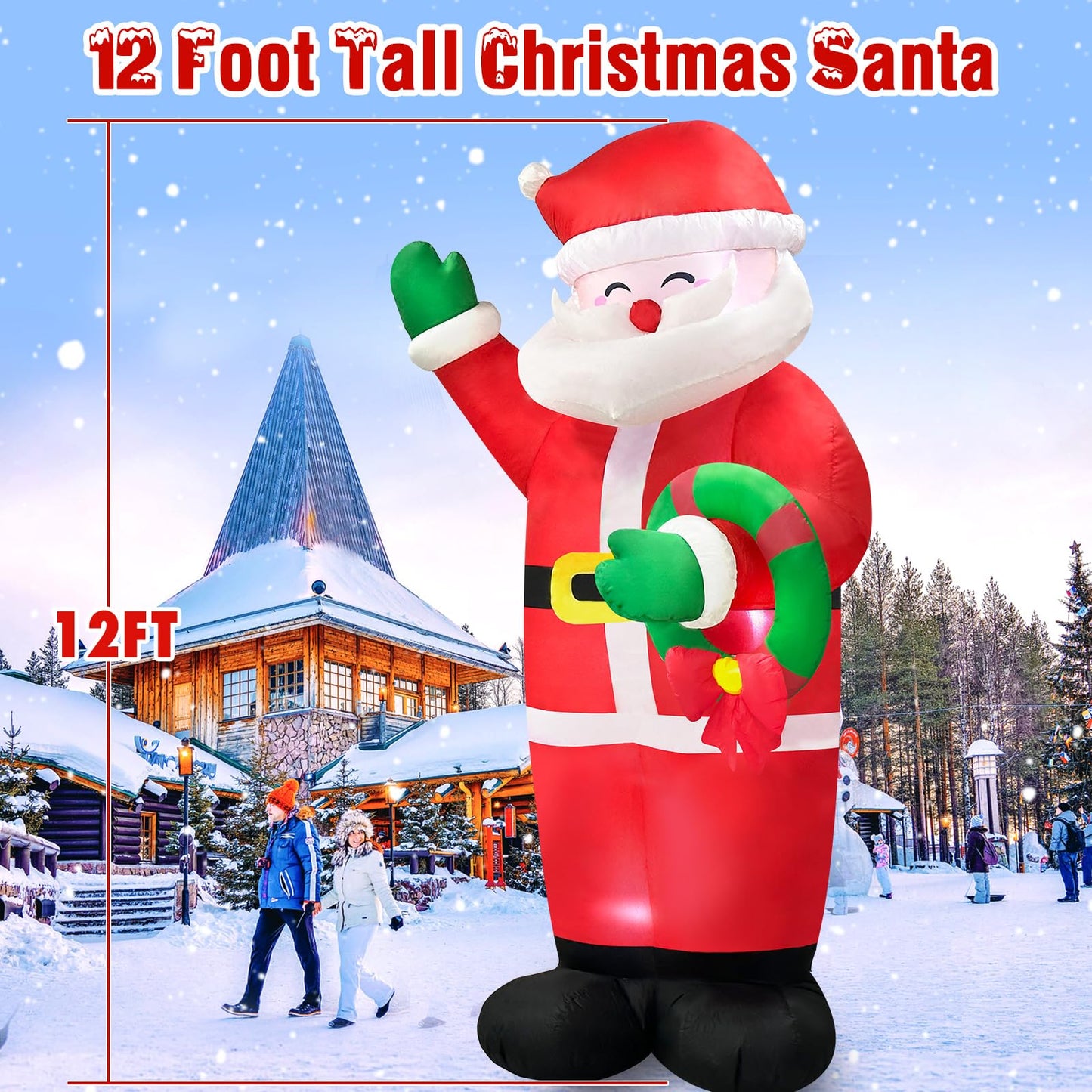 Danxilu 12 FT Giant Christmas Inflatable Santa Claus Outdoor Decorations Built-in LED Lights, Large Inflatable Santa Blow up Yard Decorations IP44 Waterproof Xmas Decor for Outside Lawn Holiday Party