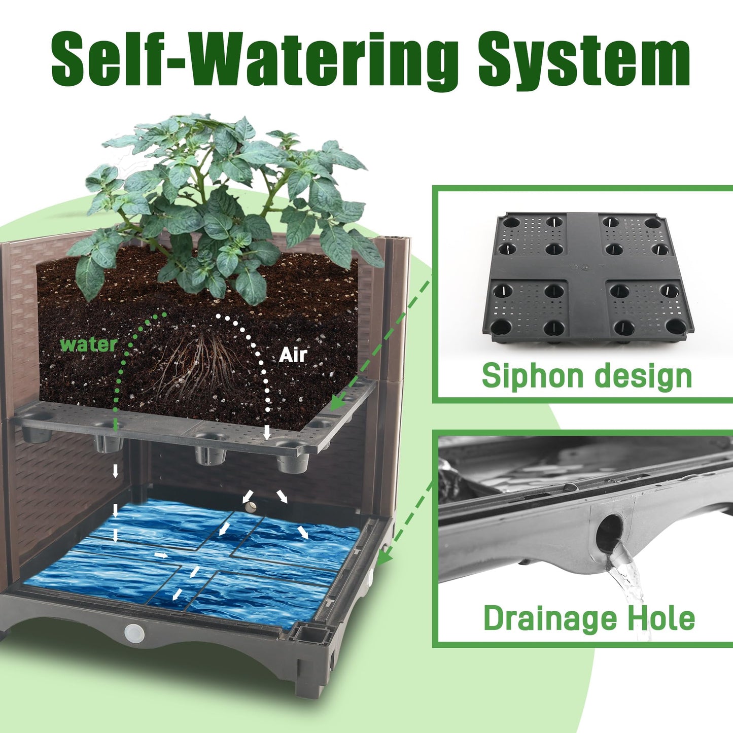 Quibbay Raised Garden Bed with Tomato Planter Cage,50.4" Self Watering Tomato Planter with Plastic Coating Steel Pipe for Climbing Vine Flowers Outdoor, Tomatoes Cage with Trellis Wheels, 1Pack