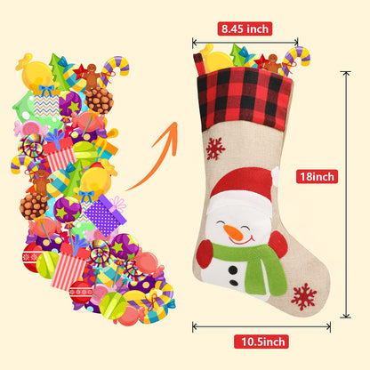 Christmas Stockings 5 Pack, 18'' Large Christmas Stockings with Santa Snowman Gnomes Pattern,Classic Buffalo Plaid Cuff,Xmas Ornaments for Family Stairs Fireplace Tree Hanging