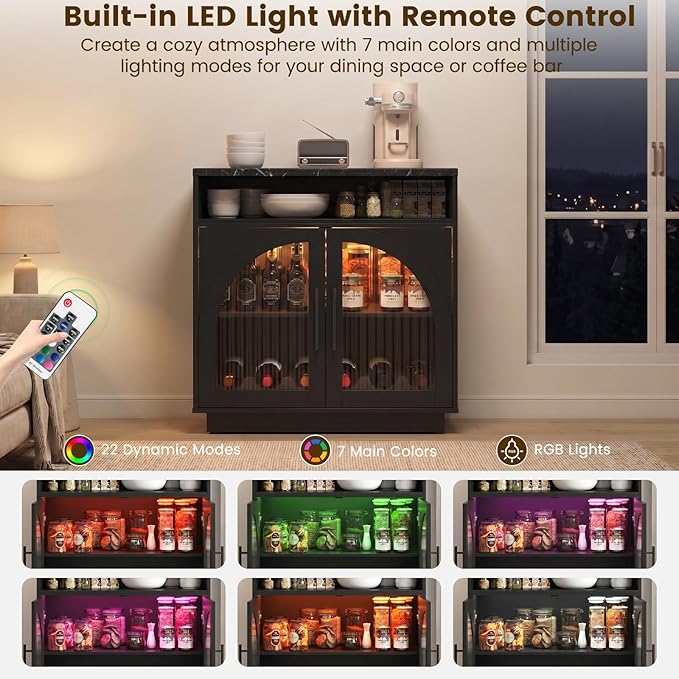Sideboard Buffet Cabinet with Storage, 31.5" Coffee Bar Cabinet with LED Lights