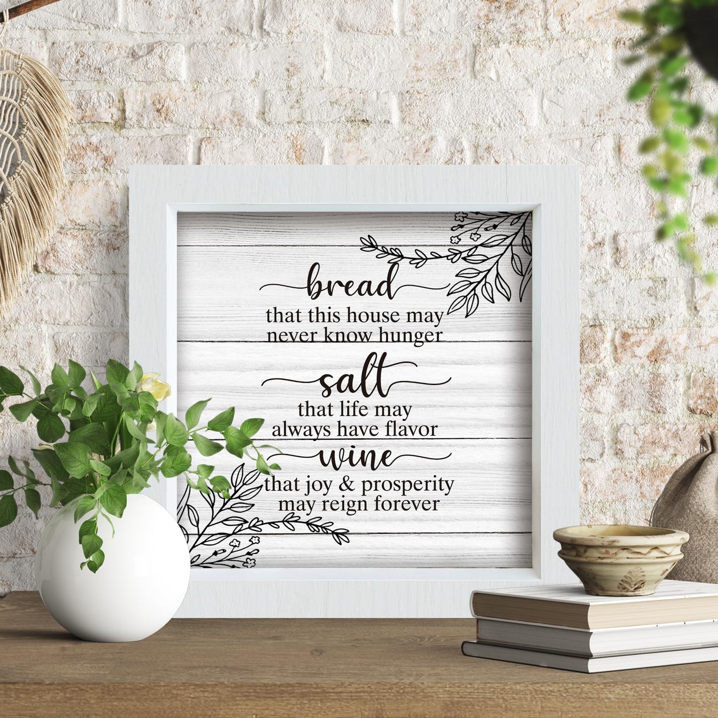 YSFUYZCT Bread Salt Wine Farmhouse Kitchen Signs Decor, Housewarming Gifts New Home, New Home House Gifts, Rustic Farmhouse Wood Frame Signs for Kitchen Dining Room