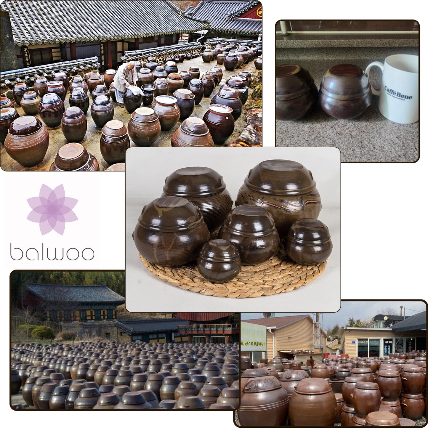 BALWOO 16 Liter(4.2 gal) Onggi Korean Traditional Clay Jar Ceramic Canister/Handmade Food Storage Container/Breathing Clay Pot Kimchi Fermentation Crock/Grain Rice Container