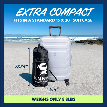 SUN NINJA Beach Tent Sun Shelter UPF50+ - Easy Pop Up Beach Canopy - Outdoor Shade for Camping Trips, Fishing, Backyard Fun Picnics - Sand Shovel, Ground Pegs & Stability Poles