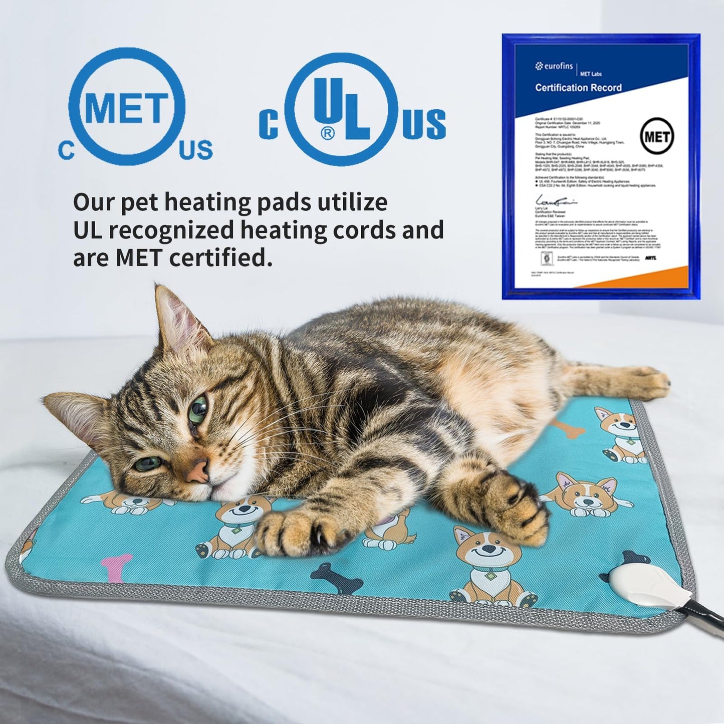 GOLOPET Cat Heating Pad 18x18 in Pet Heating Pad for Cats Waterproof Smart Thermostat Switch, Adjustable, Adding Wire Rope Wires Cat Warming Pad-Blue