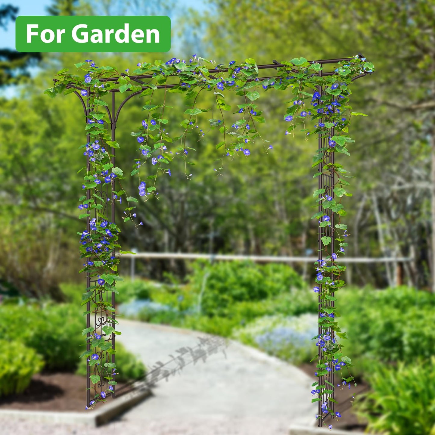 OUSHENG 87in Garden Arbor, Metal Arch Trellis for Climbing Plants Outdoor, Steel Archway for Wedding Ceremony Party Christmas Decoration Decor Pergola Backyard Lawn, Brown