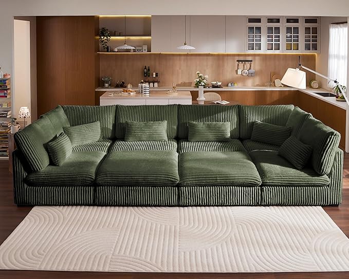 154" Oversized Corduroy Couch Modular Sectional Sofa, Washable Cloud Couch