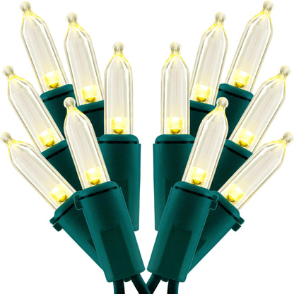 SWEET SHINE Warm White LED Christmas Lights 200 Count, Pack of 2 Sets 25 ft 100 LED Green Wire Mini String Lights Set (Warm White)