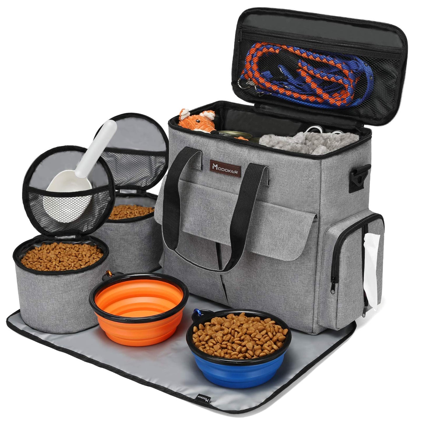 Airline Approved Pet Travel Bag, Weekend Travel Set for Dog and Cat, Tote Organizer with Multi-Function Pockets, Grey