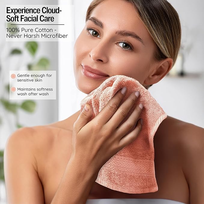 Luxurious Washcloths – Set of 12 – Size 13” x 13” – Thick Loop Pile Washcloth –