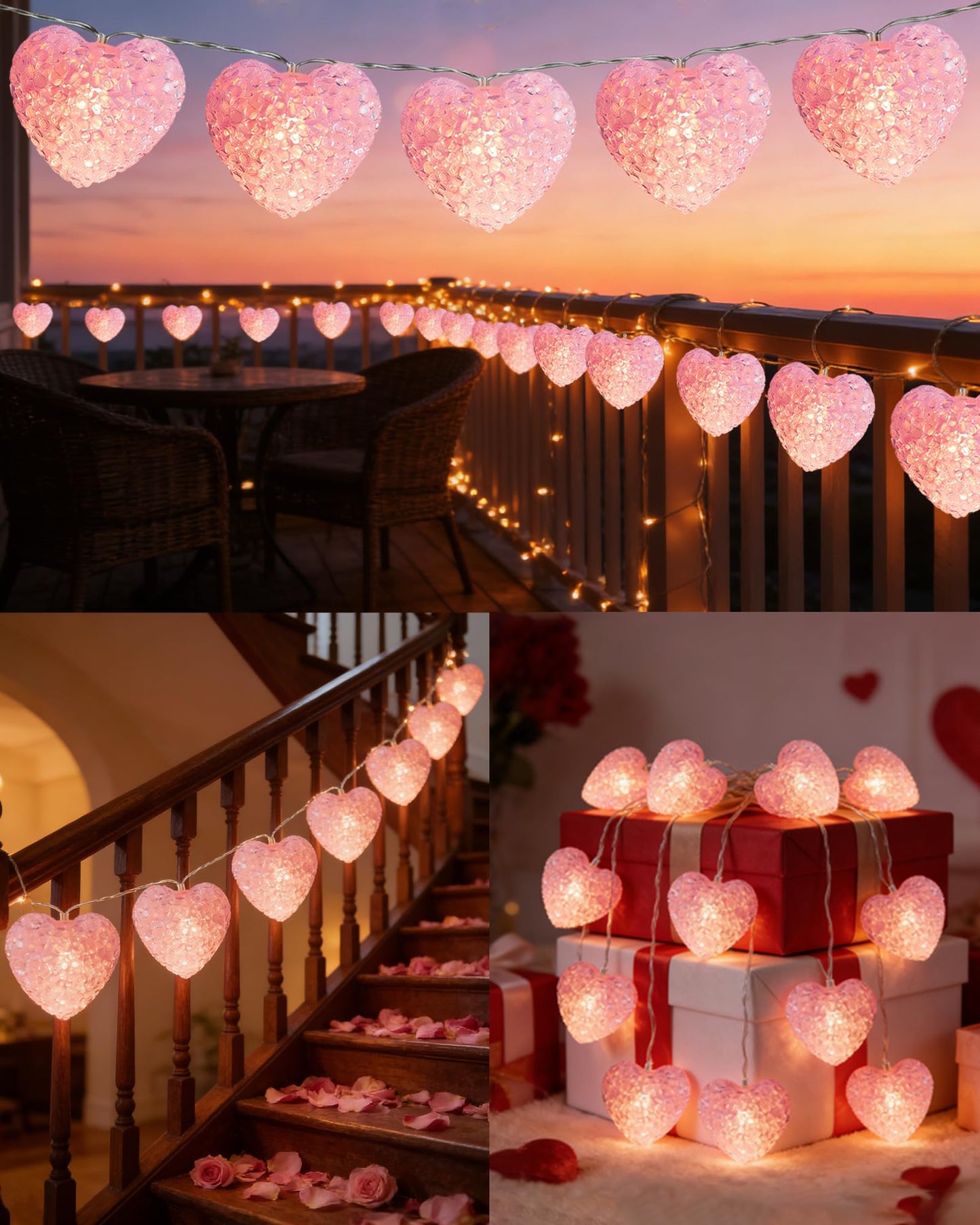 Myhimx Valentines Day Lights 7ft 10 LED Pink Heart String Lights Battery Operated with Timer, Shatterproof Valentine Heart Light for Indoor Outdoor Home Bedroom Christmas Valentines Decor