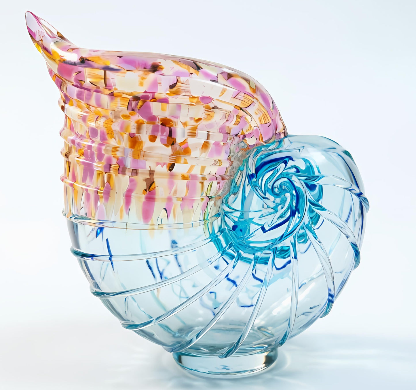 Conch-Shaped Hand-Blown Glass Vase - Sculptural Home Decor & Art Flower Vase, Modern Coastal Elegance, Transparent Crystal-Clear