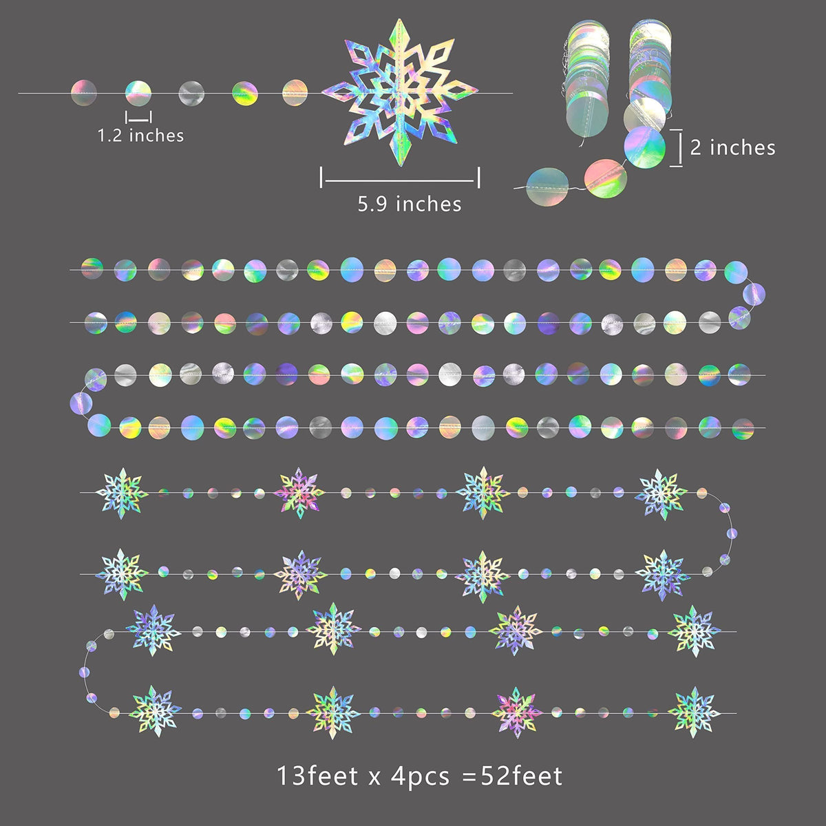 Cheerland Iridescent Winter Wonderland Decorations Snowflake Garland Holographic Snowflakes Ceiling Hanging Streamer for Onederland Birthday Decor Baby Shower Wedding January Party Supplies
