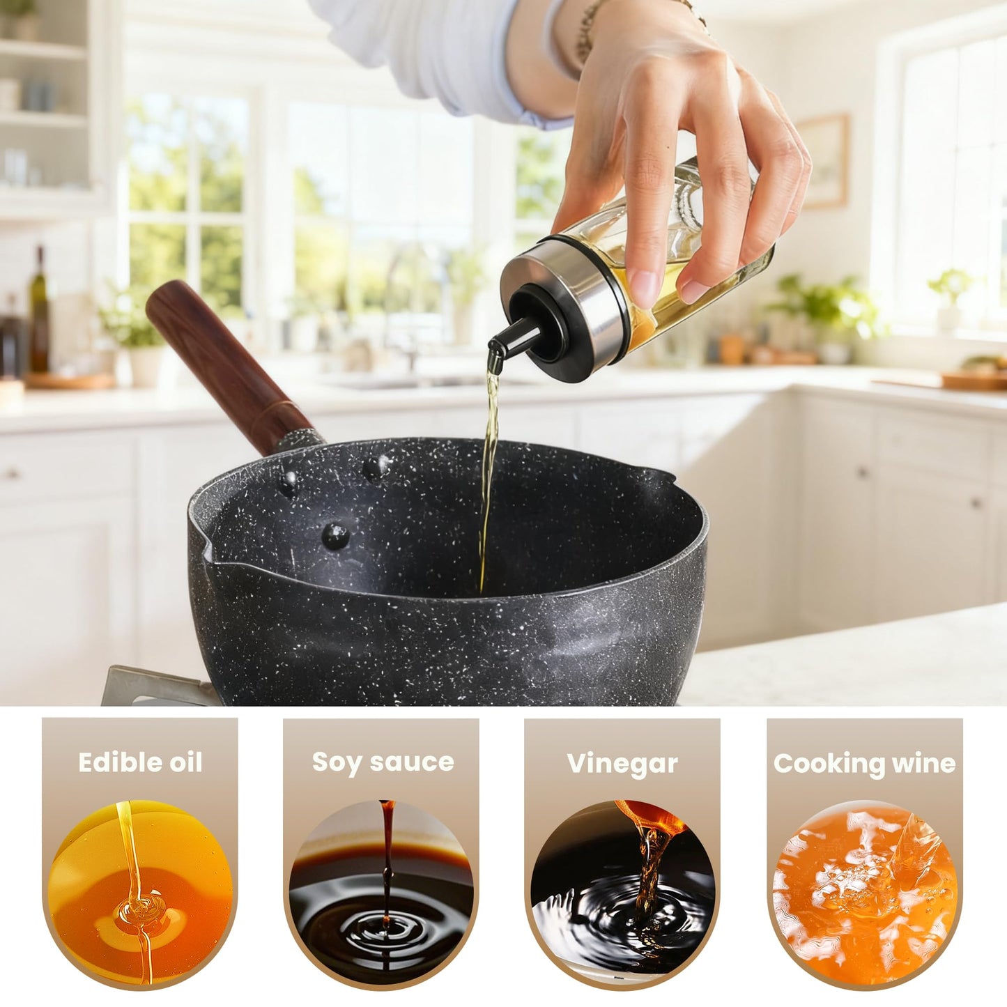 Mlici Oil and Vinegar Dispenser Set of 6 Bottles, Stainless Steel Salt Pepper Holder with 360° Rotating Holder, Cruet Soy Sauce - Premium Glass Condiment for Kitchen, Tabletop, Kitchen Containers