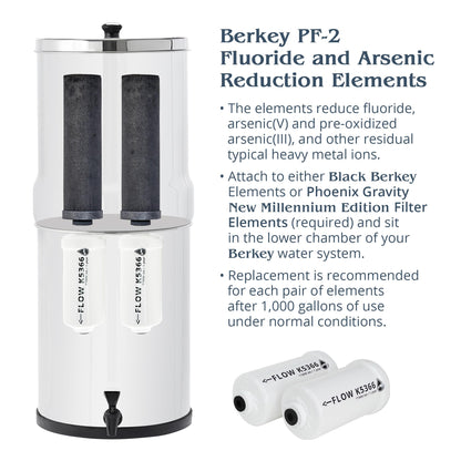 Big Berkey Gravity-Fed Water Filter System 2.25 Gallon with 2 Black Berkey Elements, 2 PF-2 Fluoride and Arsenic Reduction Elements