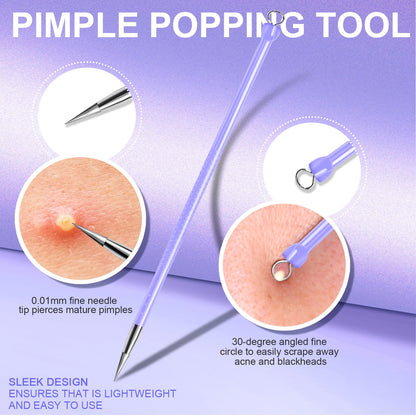 Teenitor Pimple Extractor Acne Treatment Tool Surgical Grade Blackhead Comedone Removal 2-in-1 Popper Tool for Face Nose Blackhead Extractor Tool Silver