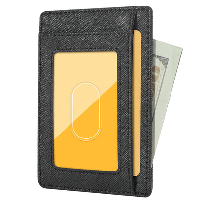 Travelambo Front Pocket Minimalist Leather Slim Wallet RFID Blocking Medium Size(Cross Black)